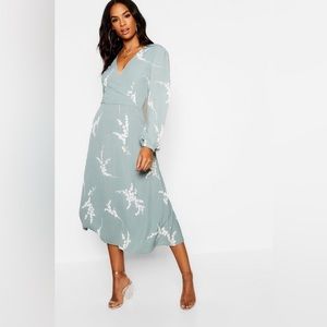 🆕 Boohoo Teal V-Neck Floral Midi Dress - Size 8 Tall